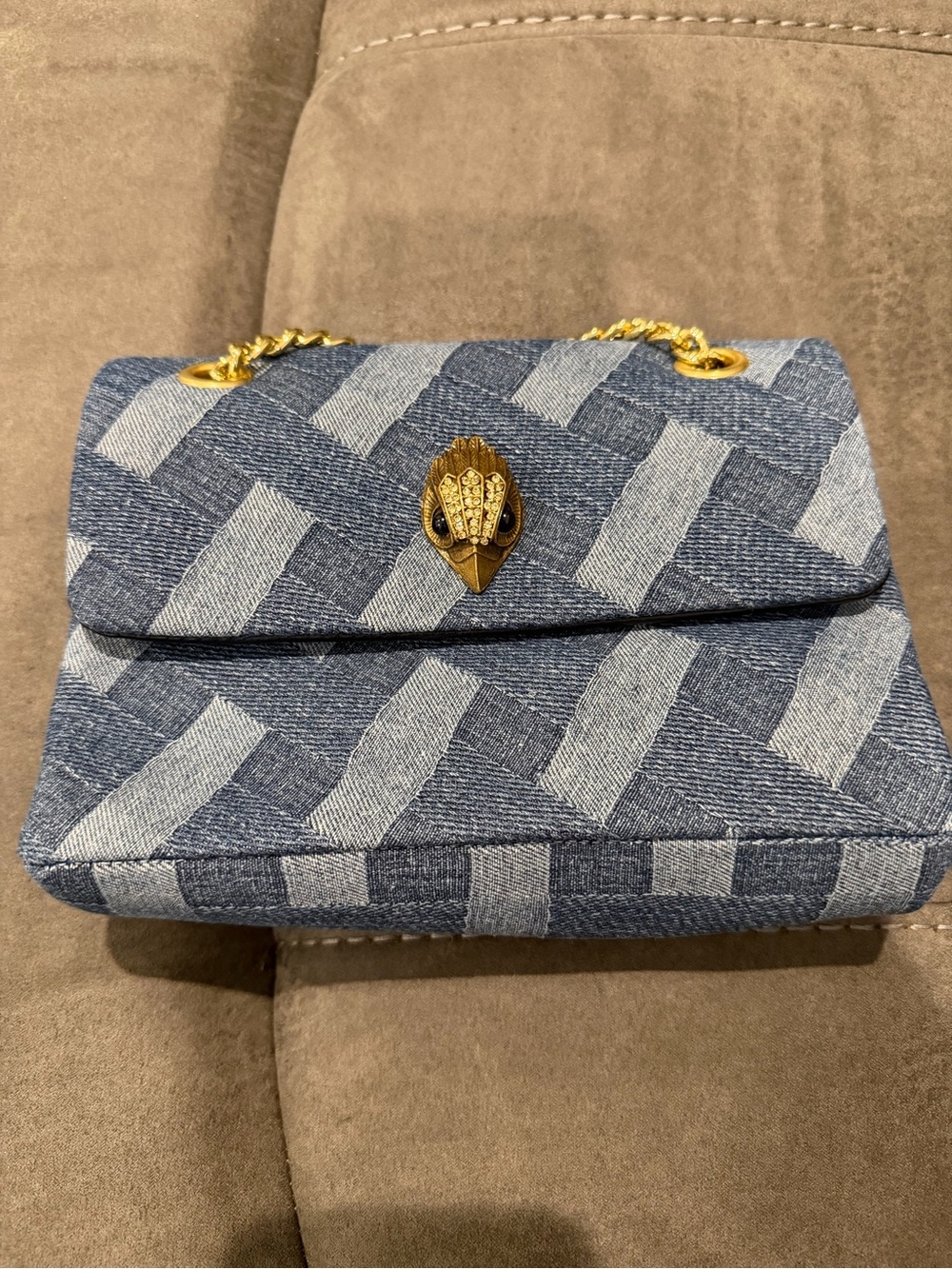 New Kurt Geiger Denim Weave Chain Shoulder Bag - Blue